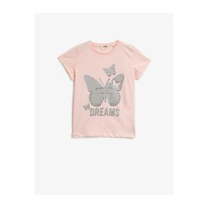 Koton Girl's Pink Girl's Pink Crew Neck Short Sleeve Tshirt