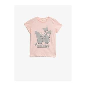 Koton Girl's Pink Girl's Pink Crew Neck Short Sleeve Tshirt
