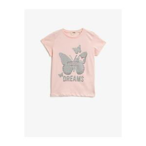 Koton Girl's Pink Girl's Pink Crew Neck Short Sleeve Tshirt