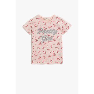 Koton Girl Pink Printed T-Shirt Crew Neck Cotton