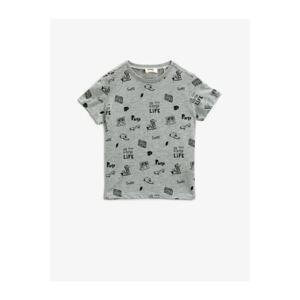 Koton Boy's Gray Printed Short Sleeve Cotton T-Shirt