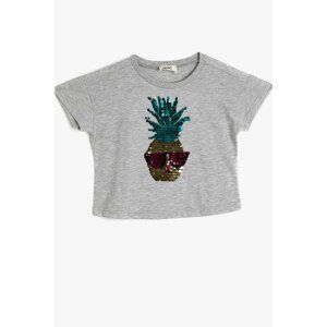 Koton Girl's Gray Cotton Printed T-shirt