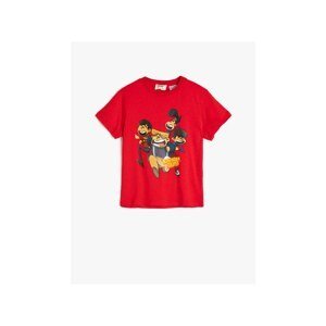 Koton Boy's Red Soft-coated Crew Licensed Cotton T-shirt