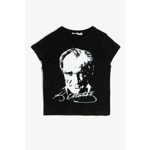 Koton Girl's Black Ataturk Printed T-Shirt