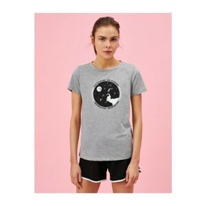 Koton Women's Gray Printed T-Shirt Crew Neck