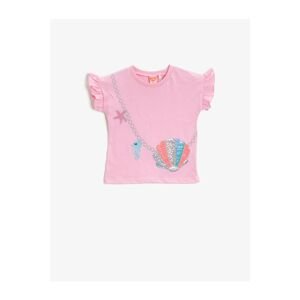 Koton Baby Girl PINK Ruffled T-Shirt Sequin Cotton