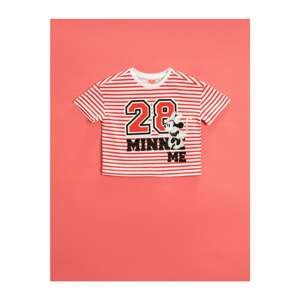 Koton Baby Girl Red Minnie Mouse T-Shirt Licensed Striped Cotton