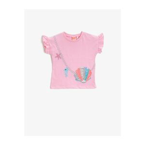 Koton Girl PINK Ruffled T-Shirt Sequin Cotton