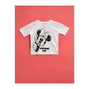 Koton Baby Girl Ecru Minnie Mouse T-Shirt Licensed Printed Crew Neck Cotton