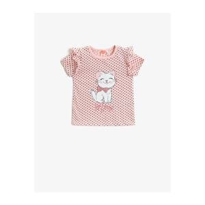 Koton Girl's PINK PATTERNED Printed T-Shirt Ruffled Cotton