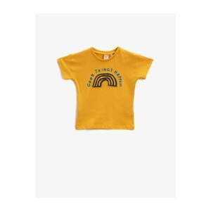 Koton Baby Boy Yellow Written Cotton Short Sleeve Crew Neck Embroidered T-Shirt
