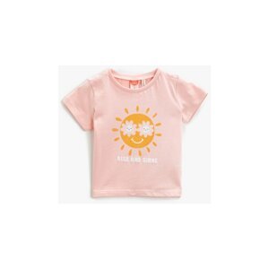Koton Baby Girl Pink Printed Short Sleeve Cotton Tshirt