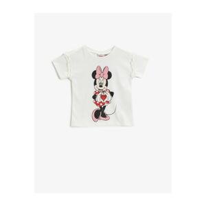 Koton Baby Girl Ecru Girl Ecru Minnie Mouse Licensed Cotton T-Shirt