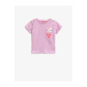 Koton Baby Girl Purple Printed Cotton Ribbon T-Shirt