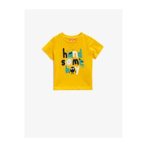 Koton Baby Boy Yellow Written Short Sleeve Crew Neck Cotton T-Shirt