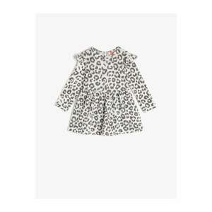 Koton Baby Girl Gray Girl Gray Leopard Patterned Long Sleeve Crew Neck Dress