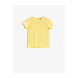 Koton Baby Girl Yellow Printed T-Shirt Ribbed Crew Neck Cotton