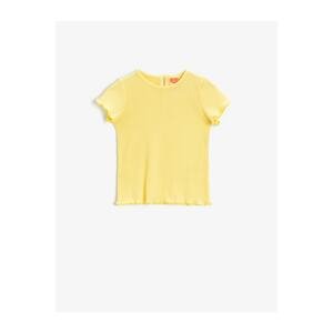 Koton Baby Girl Yellow Printed T-Shirt Ribbed Crew Neck Cotton