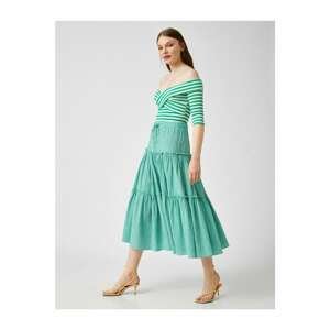 Koton Women's Green Midi Length Cotton Check Skirt