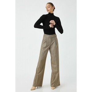 Women's Brown Desire Sabanci for Koton Wide Leg Striped Belt Detailed Trousers