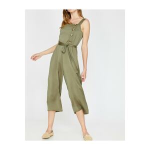 Koton Women's Green Strap Tied Waist Button Detailed Jumpsuit