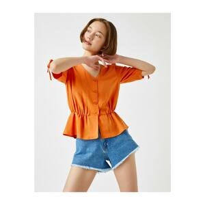 Koton Women's Orange V-Neck Short Sleeve Button Up Blouse