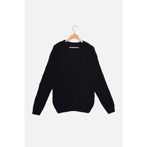 Trendyol Navy Blue Men's Slim Fit Crew Neck Textured Knitwear Sweater