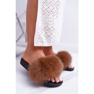 Women's Slippers with Natural Fur Brown Naturis