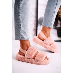 Women's Furry Slippers on the Platform Orange Cotton Candy