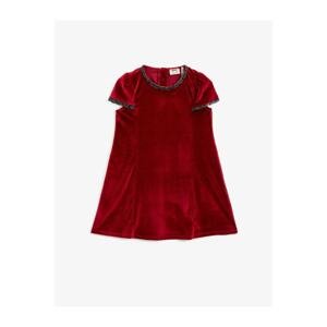 Koton Girl Red Velvet Short Sleeve Glittery Dress