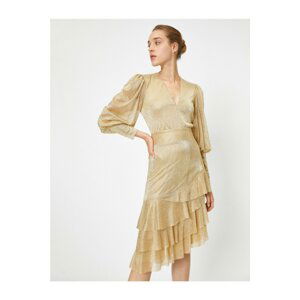 Koton Women's Asymmetrical Long Sleeve Shiny Dress Evening Dress