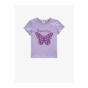Koton Girl Lilac Printed T-Shirt Cotton