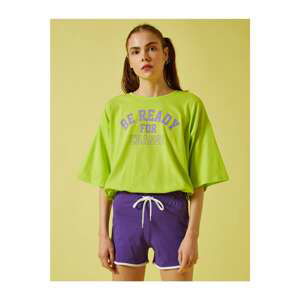 Koton Women's Pistachio Green Oversized T-Shirt with Letter Print