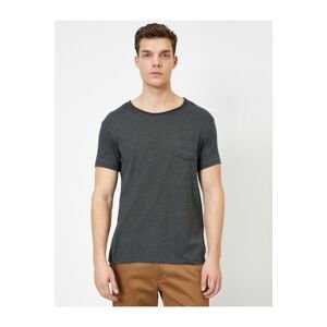 Koton Men's Gray Crew Neck Striped Patterned Pocket Detailed Slim Fit T-shirt