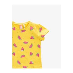 Koton Baby Girl Yellow Printed Cotton Short Sleeve Crew Neck Tshirt