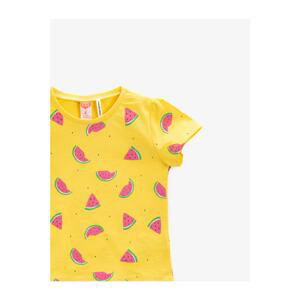 Koton Baby Girl Yellow Printed Cotton Short Sleeve Crew Neck Tshirt