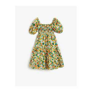 Koton Girl Yellow Patterned Patterned Dress Cotton