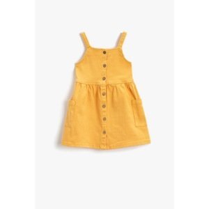 Koton Baby Girl Mustard Cotton Dress Buttoned