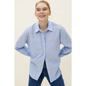 Koton Women's Pocket Detailed Buttoned Blue Shirt