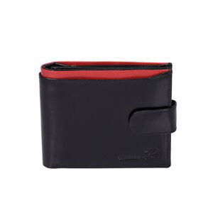 Black leather wallet for men with red insert, closure