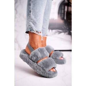 Women's Furry Slippers on the Platform Grey Cotton Candy