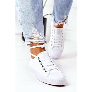 Women's Classic Sneakers White With Silver Eyelets Ecoma
