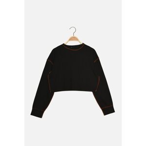 Trendyol Black Bedspread Stitched Crop Knitted Slim Sweatshirt