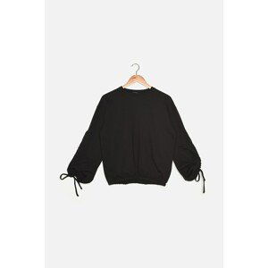 Trendyol Black Ruffle Detailed Basic Knitted Slim Sweatshirt