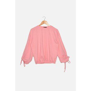 Trendyol Pink Ruffle Detailed Basic Knitted Slim Sweatshirt