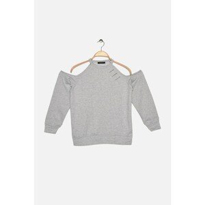 Trendyol Gray Cut Out Cut Out Detailed Basic Knitted Thin Sweatshirt
