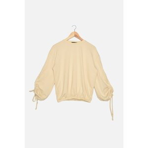 Trendyol Beige Ruffle Detailed Basic Knitted Slim Sweatshirt