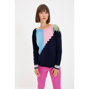 Trendyol Navy Blue Color Block Knitwear Sweater