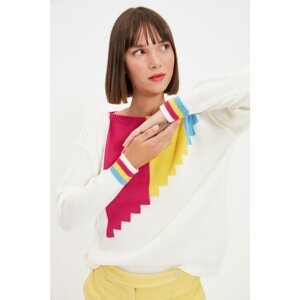 Trendyol Ecru Jacquard Color Block Knitwear Sweater