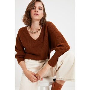 Trendyol Brown V Neck Knitwear Sweater